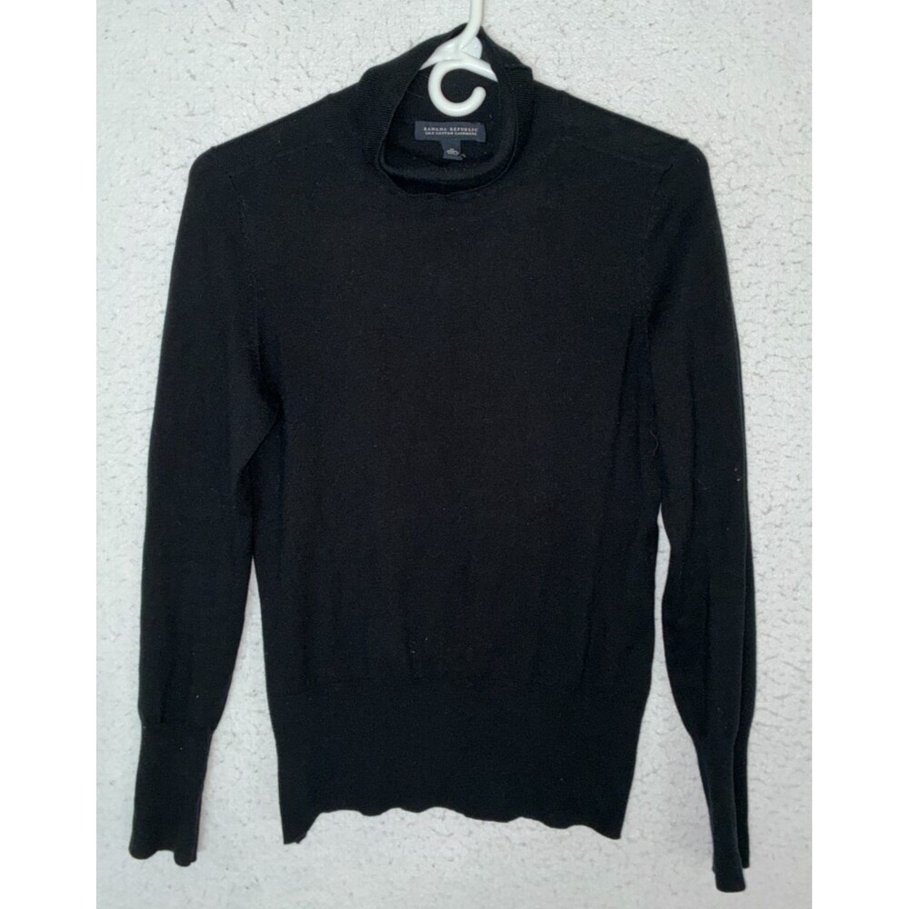 Banana Republic Turtleneck Sweater M Black Knit Silk Cotton Cashmere Layering